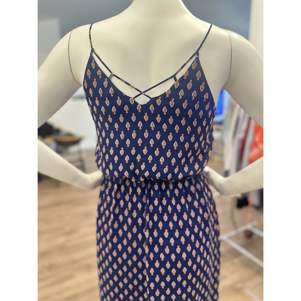Sienna Sky Navy Blue Printed Maxi Dress with Border Trim - Picture 5 of 9